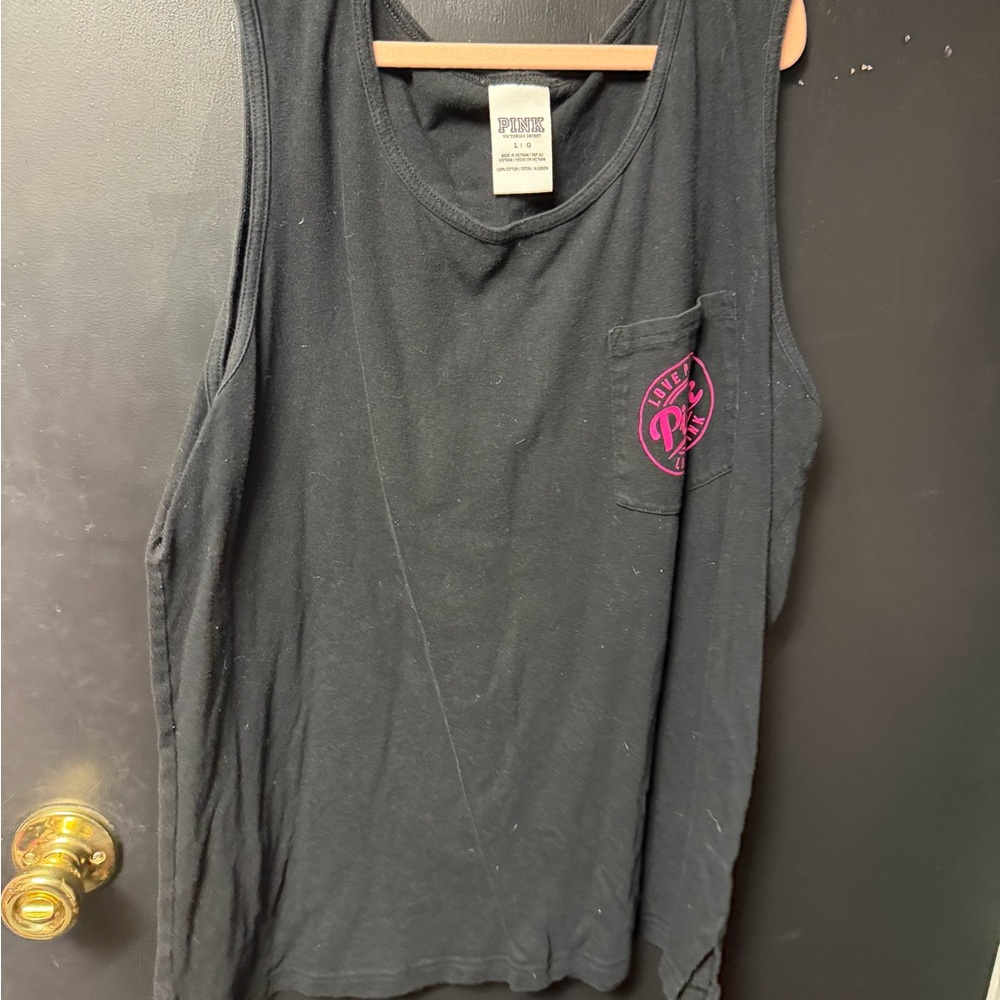 PINK Victoria's Secret Black Tank Top with Pink Logo - Picture 2 of 3